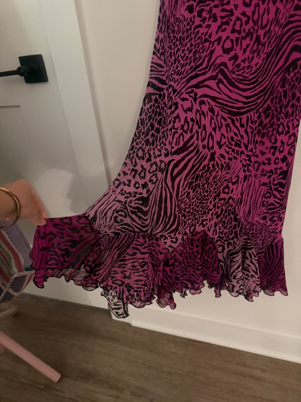 VINTAGE BETSEY JOHNSON SILK HOT PINK ANIMAL PRINT CHEETAH MIDI MAXI DRESS XS P - Picture 4 of 8